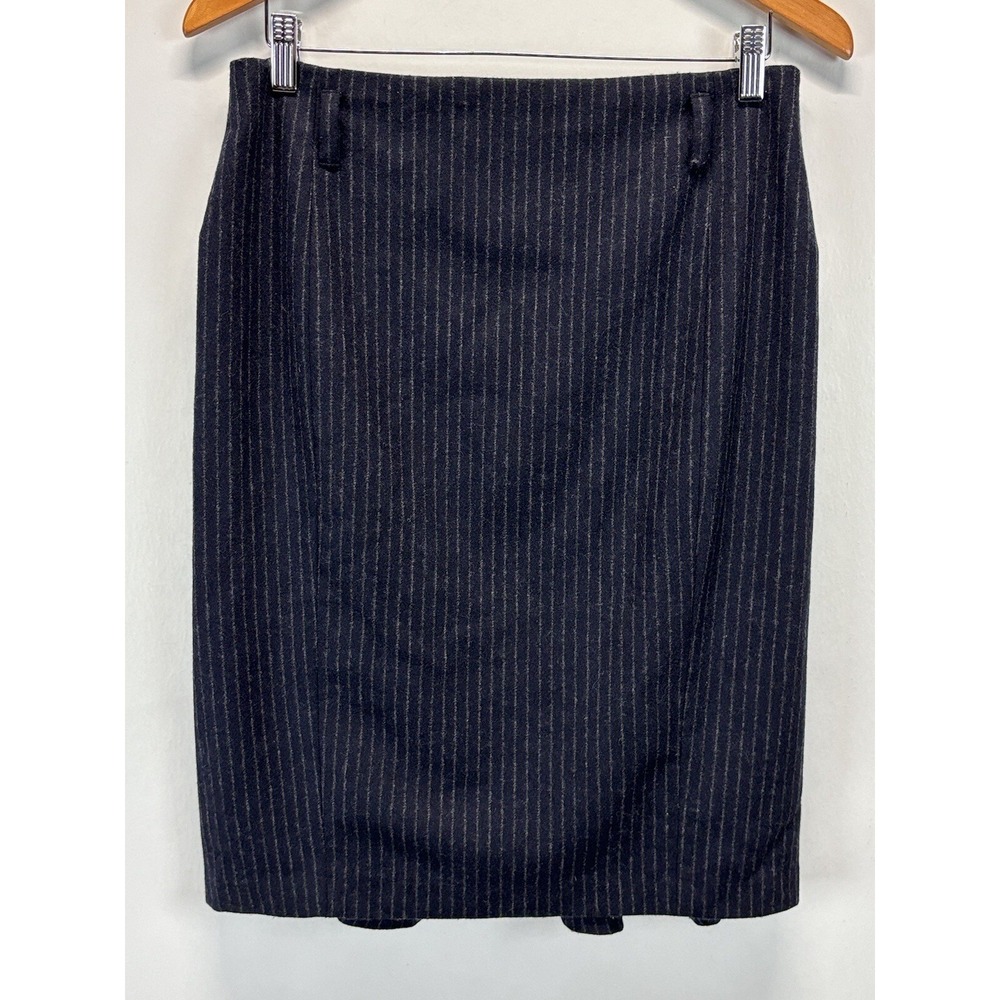 Ralph Lauren Rugby Wool Pinstripe Skirt Sz 8 Navy Back Flounce Lined